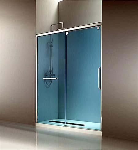 Cristalería Cristalux ducha con mampara azul